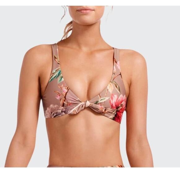 NWT Lou Floral Tie-Front Bust-Enhancing Bikini Top Size Large 10 - Picture 1 of 5